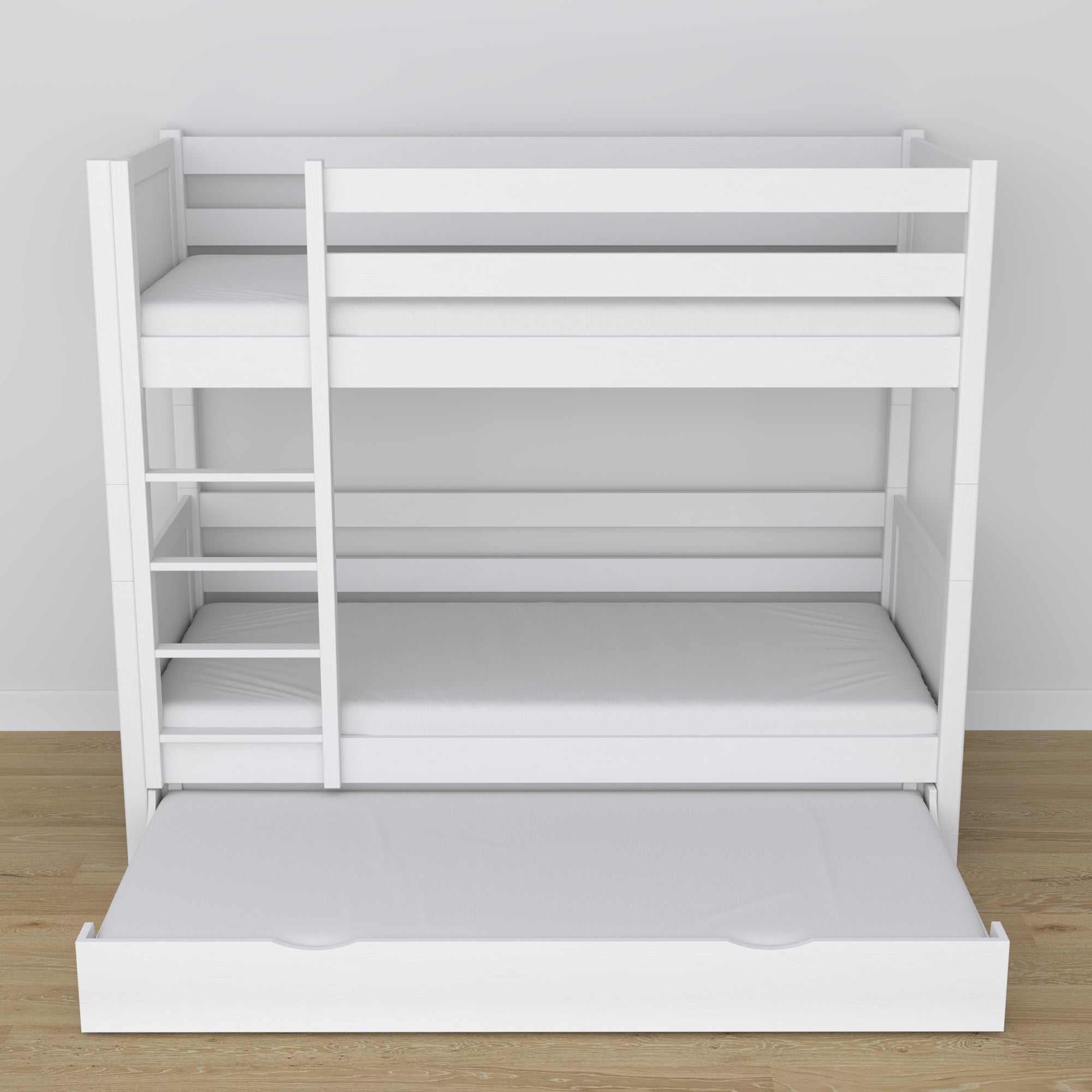 White Wooden Bunk Bed – Dimensions and Diagram with Mattress Drawer