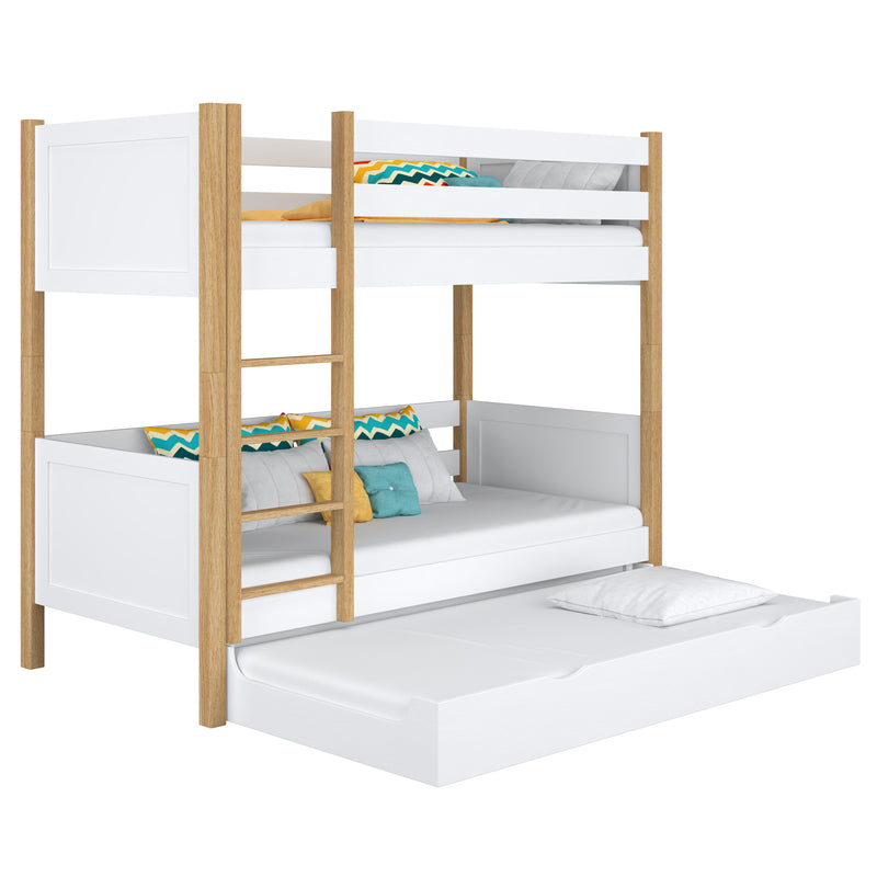 Letto a castello con cassetto per materasso in legno bianco-quercia – stanza per bambini scandi