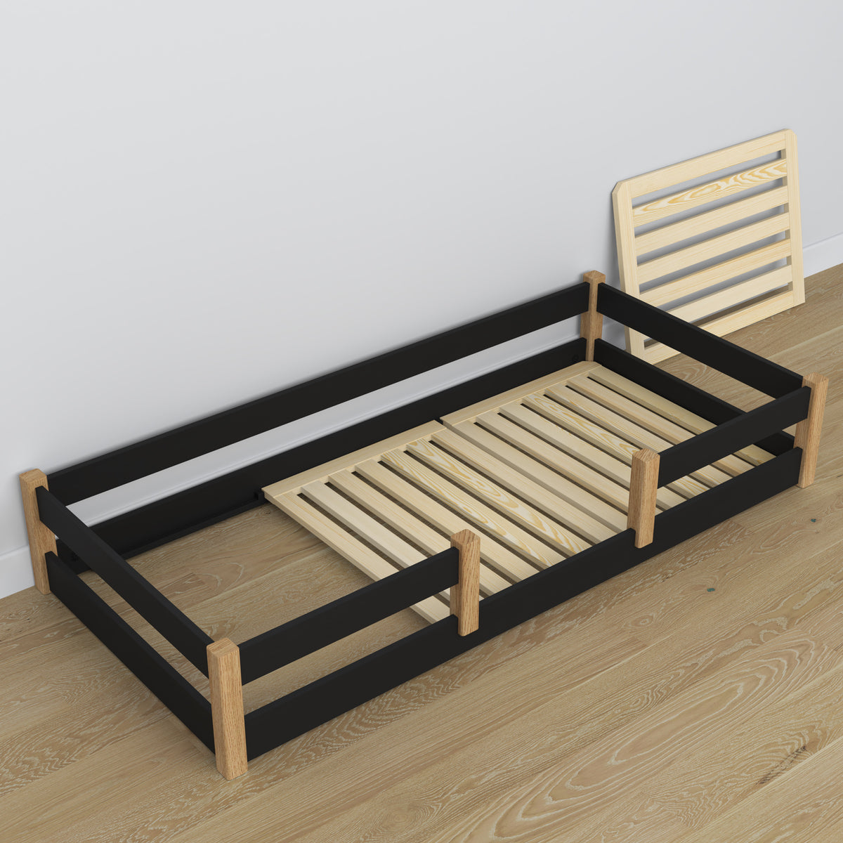 Low Bed Black and Oak Wooden – Dimensions and Diagram, Nizio