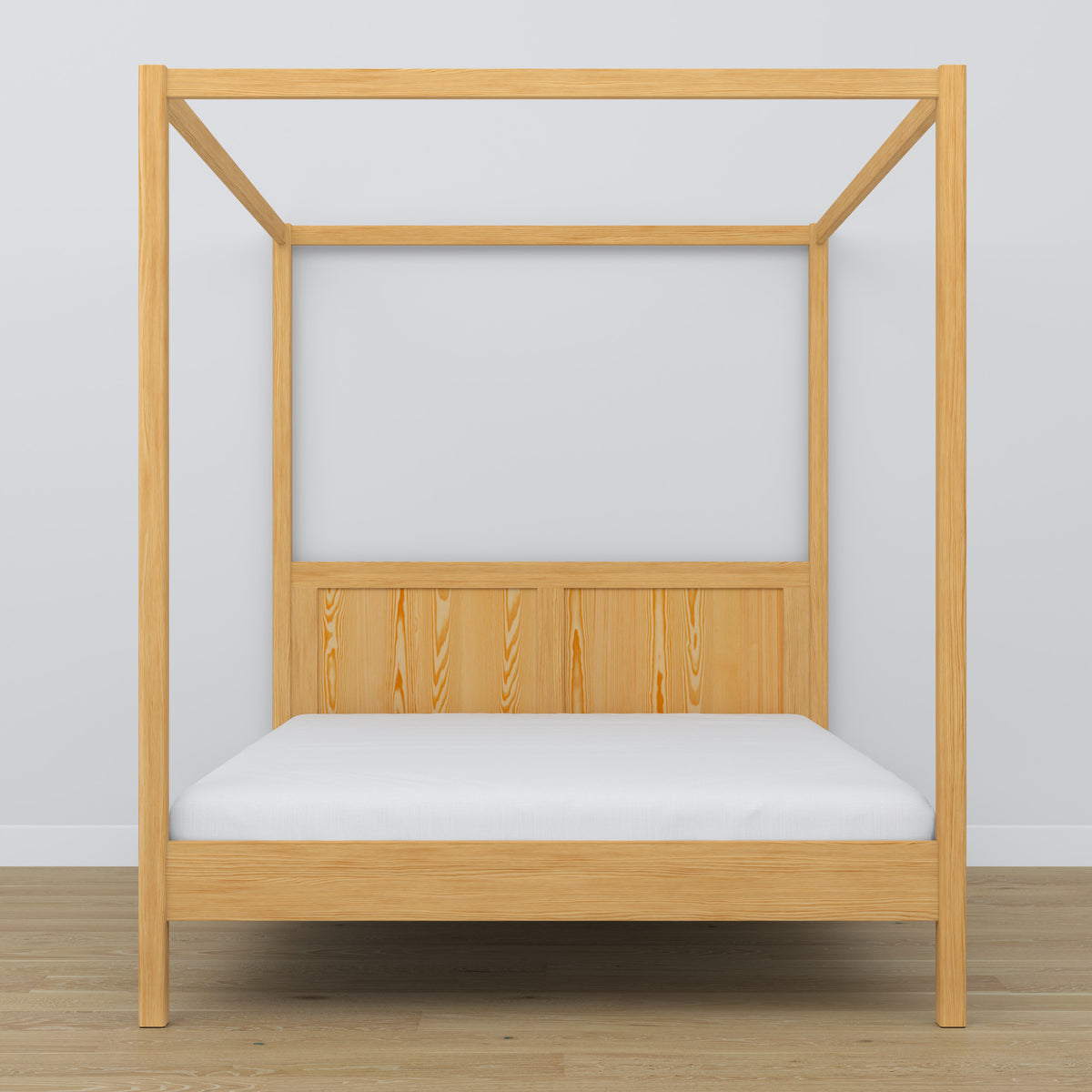 Letto matrimoniale con baldacchino in legno pino naturale – testiera e cornice, dettaglio