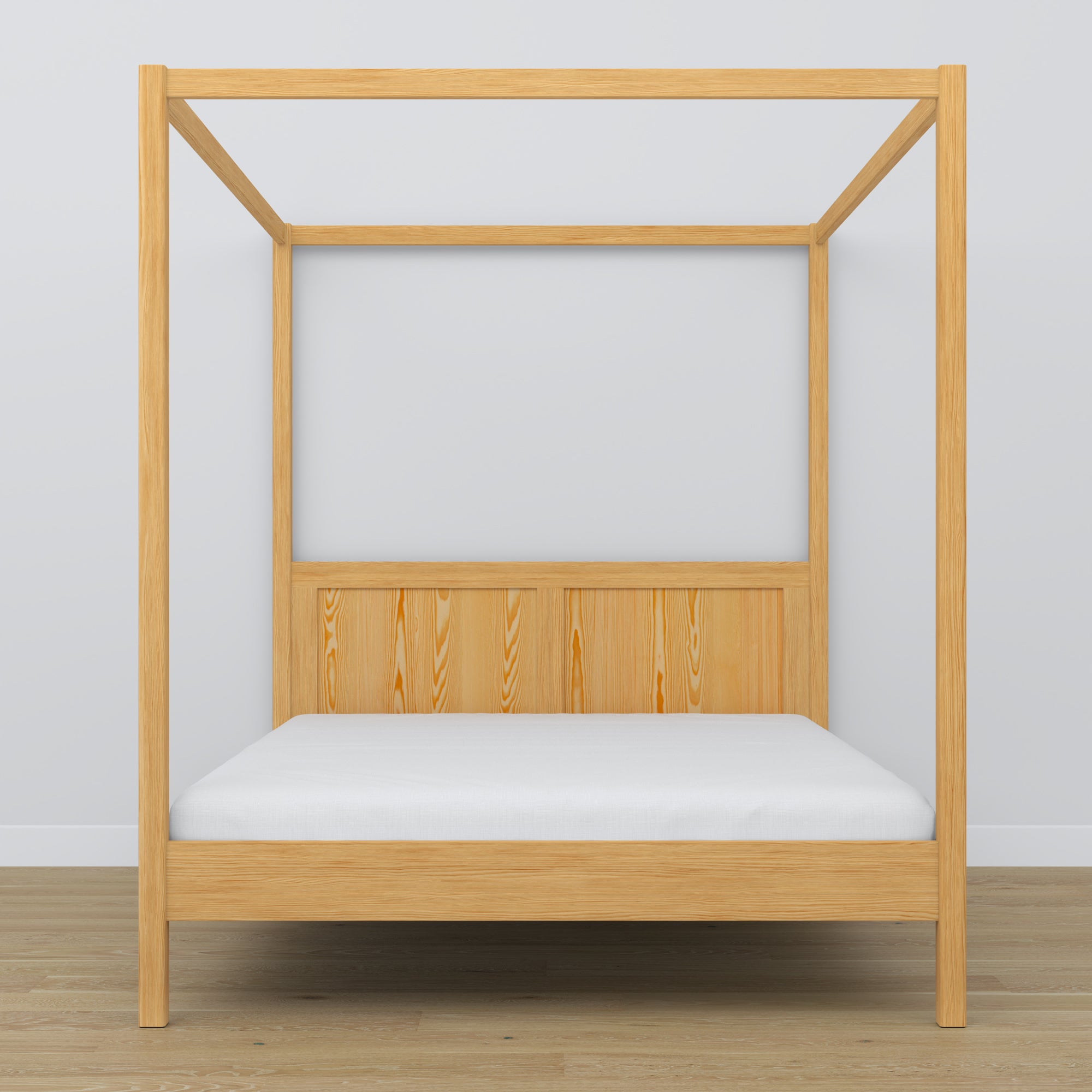 Letto matrimoniale con baldacchino in legno pino naturale – testiera e cornice, dettaglio
