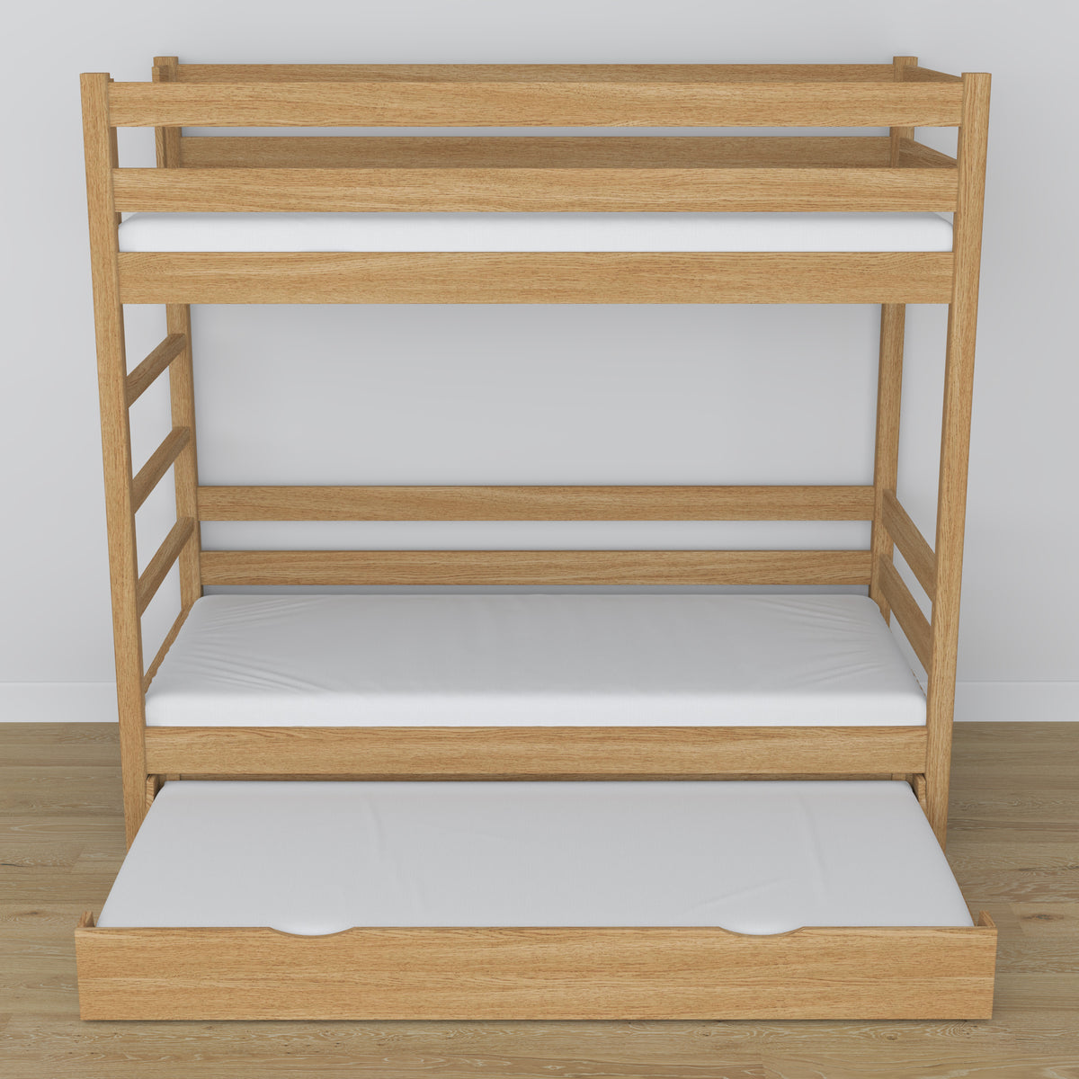 Letto a castello in rovere naturale – dimensioni e schema con cassetto per materasso