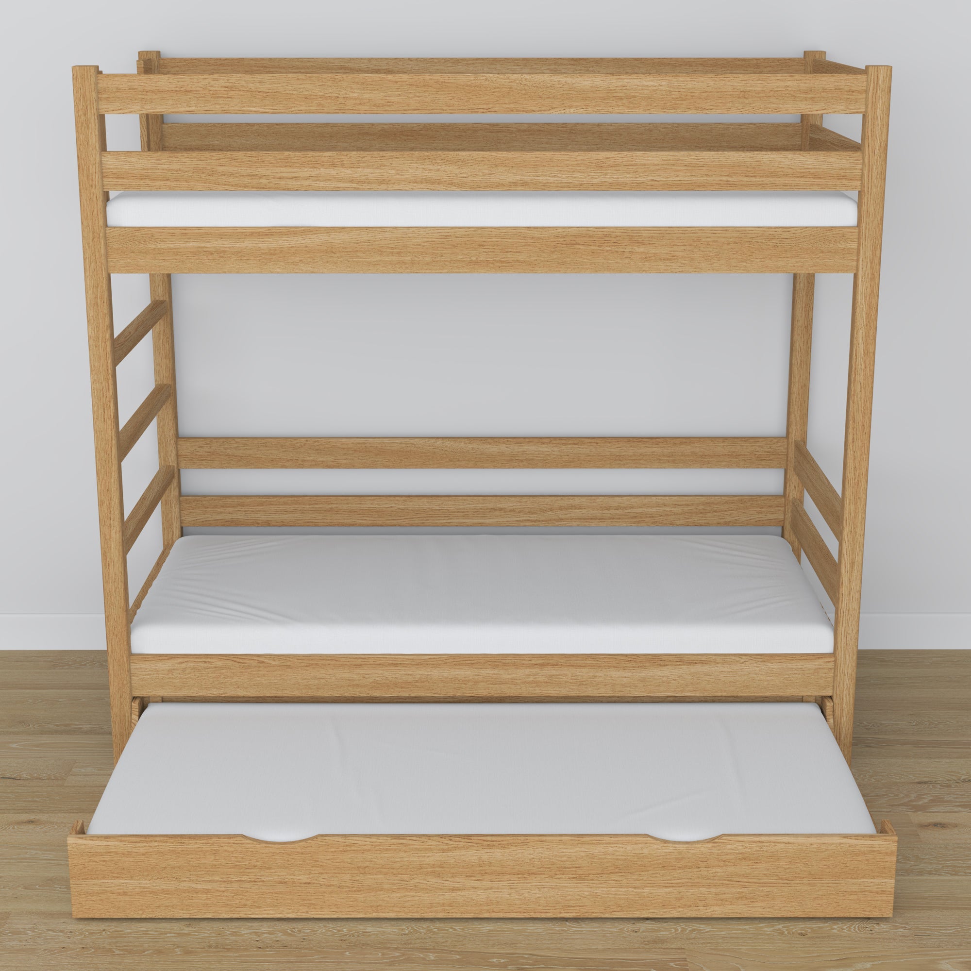 Letto a castello in rovere naturale – dimensioni e schema con cassetto per materasso
