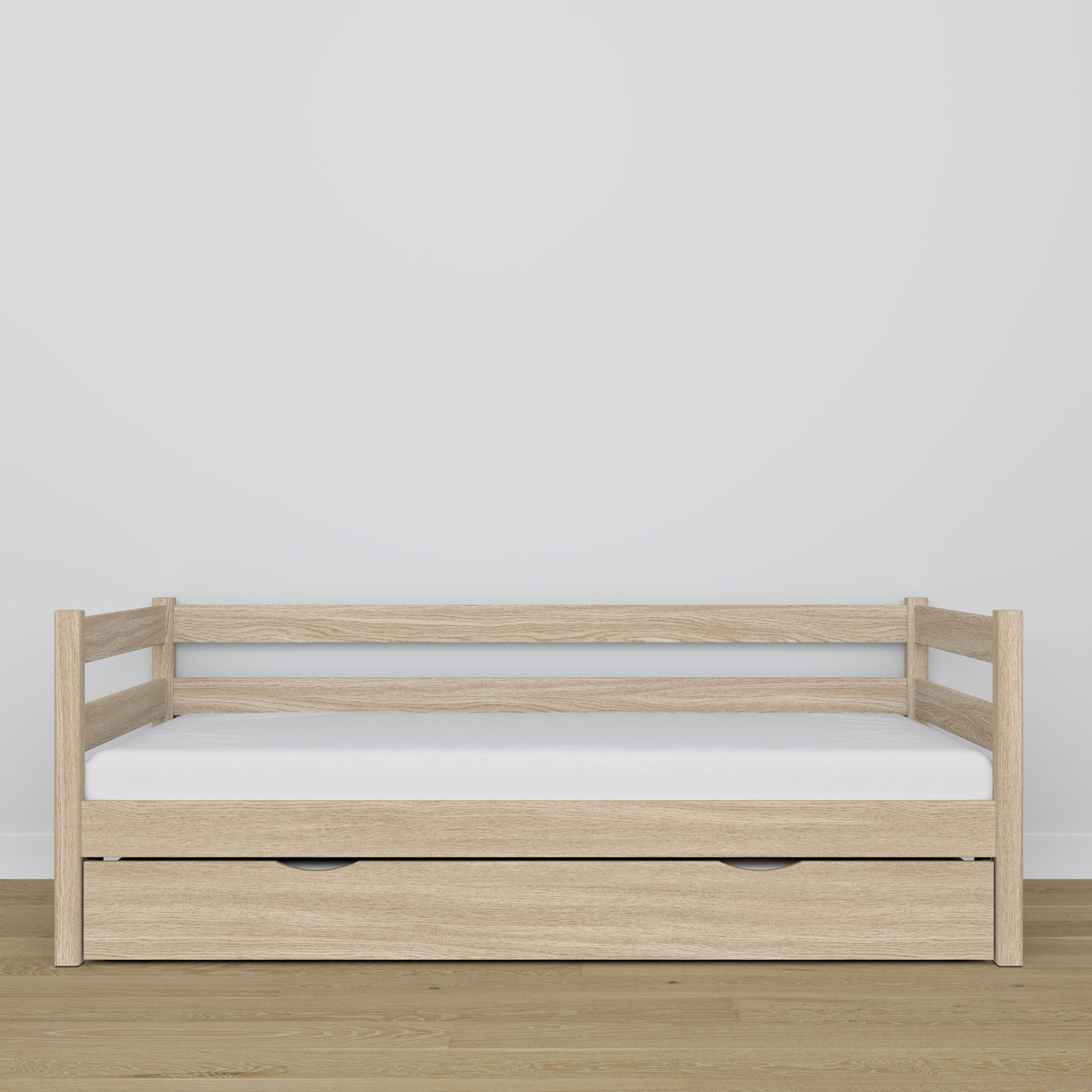 Łóżko sofa z szufladą na materac N01 dąb bielony – dodatkowy widok, ekologiczne drewno