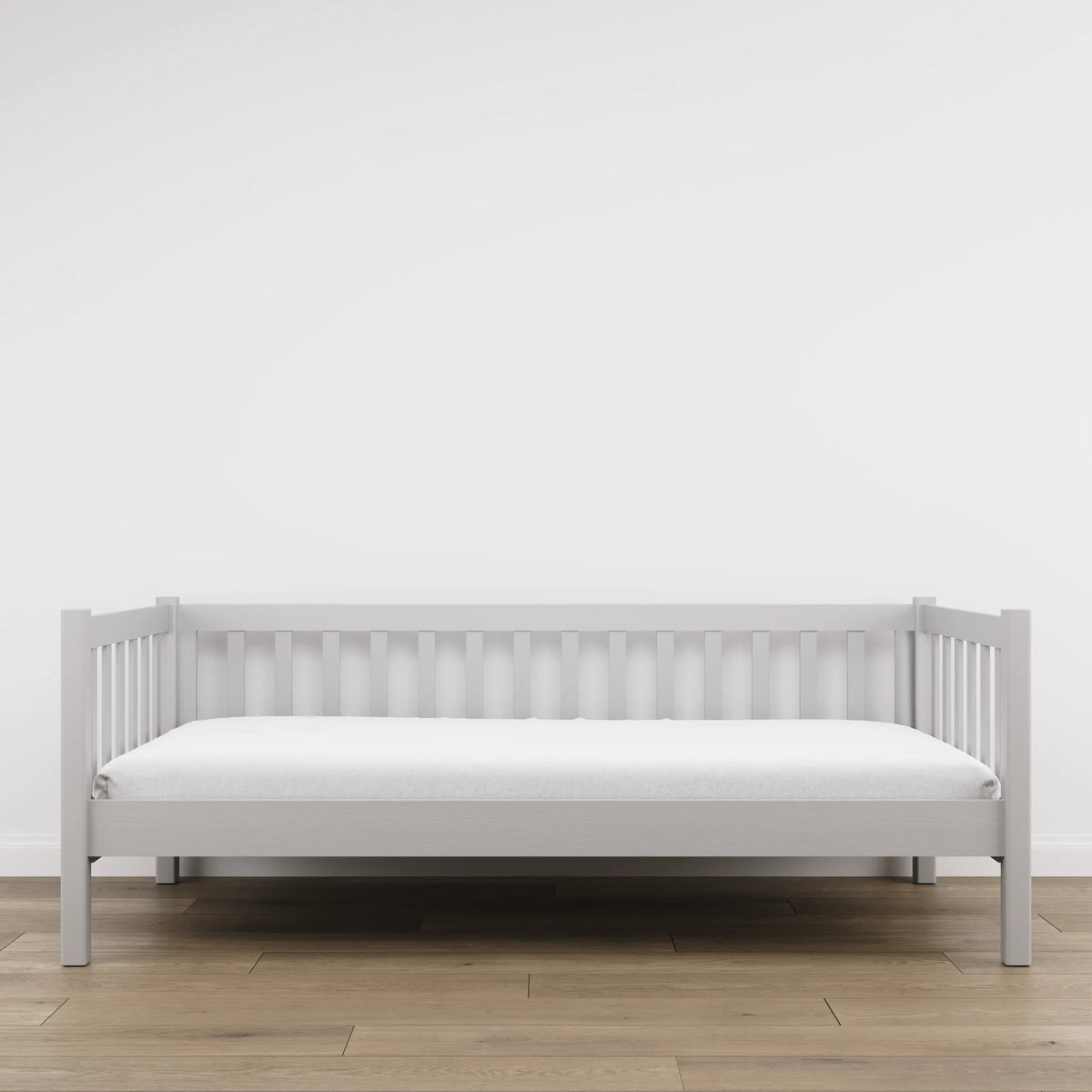 Sofa bed wooden grey – side view, shape and proportions of the furniture