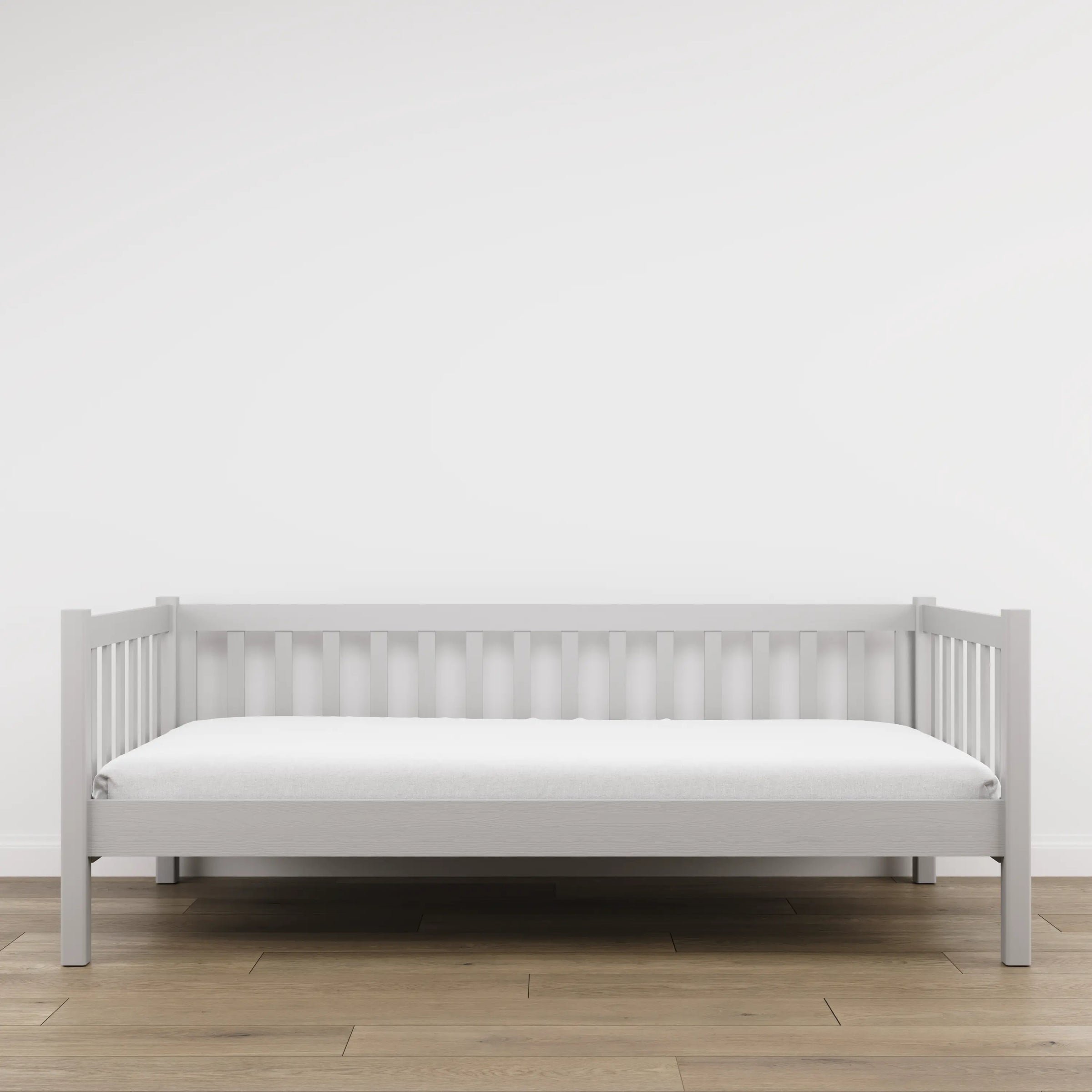 Sofa bed wooden grey – side view, shape and proportions of the furniture