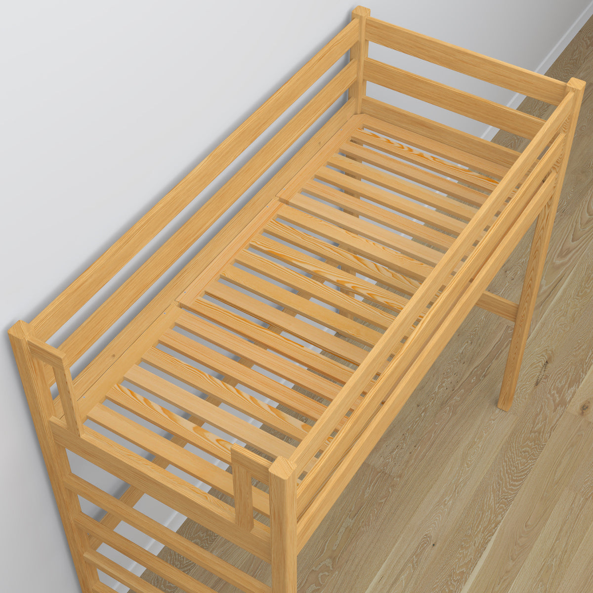Lit mezzanine pin naturel en bois – vue du dessus na chambre