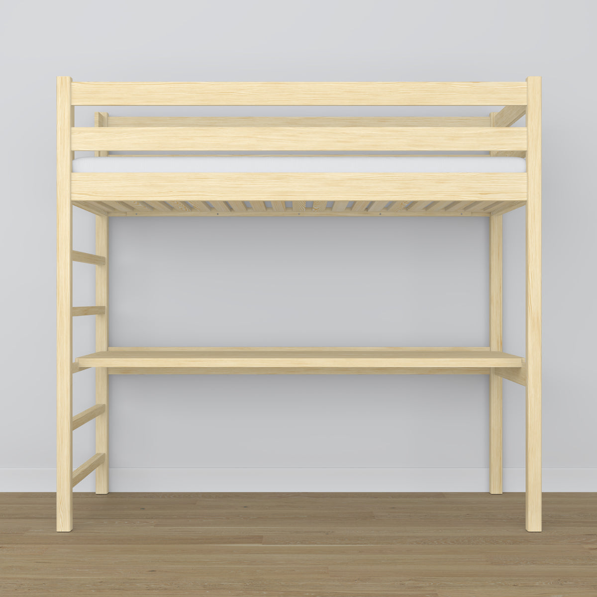 Lit mezzanine pin incolore en bois – vue du dessus na chambre, Nizio