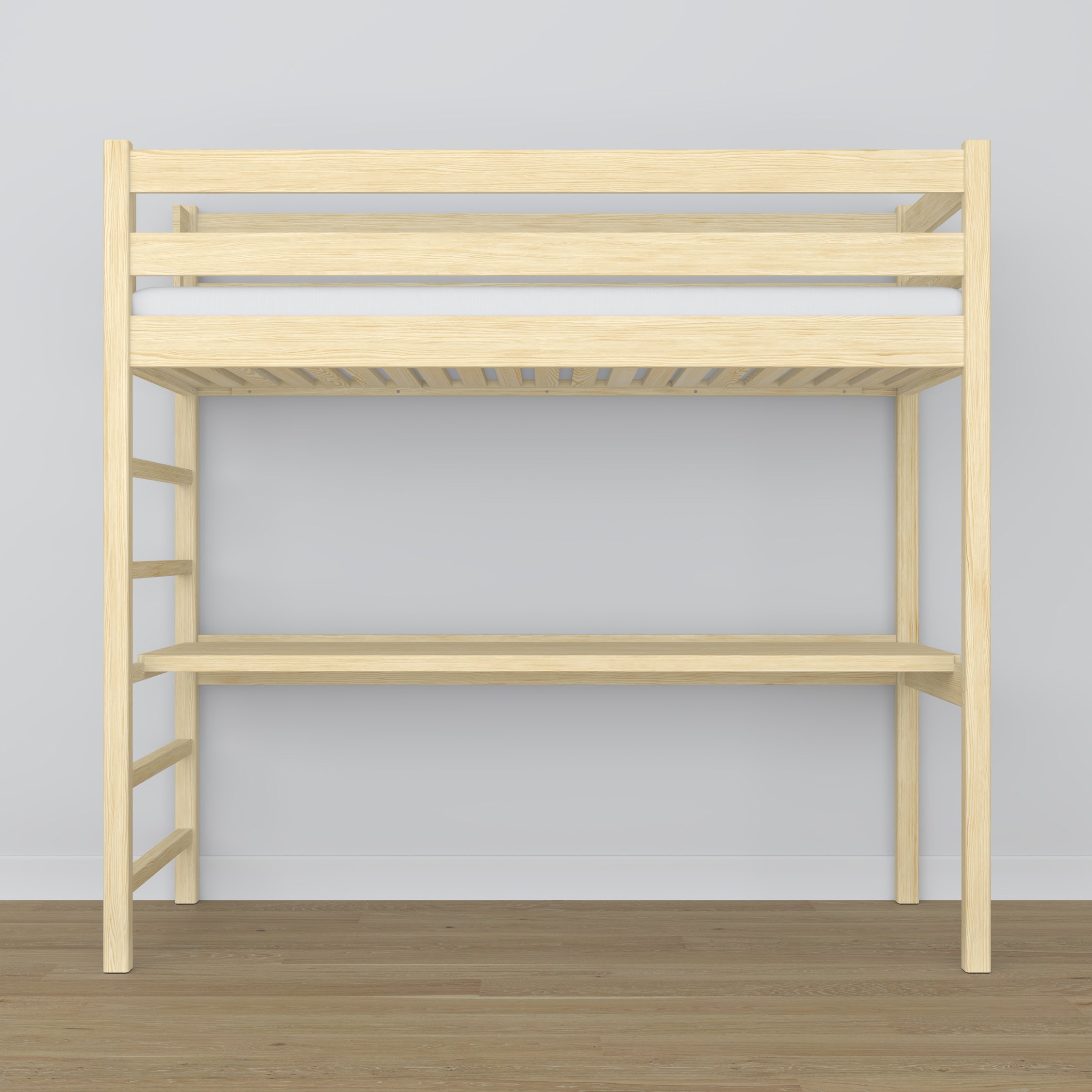 Lit mezzanine pin incolore en bois – vue du dessus na chambre, Nizio