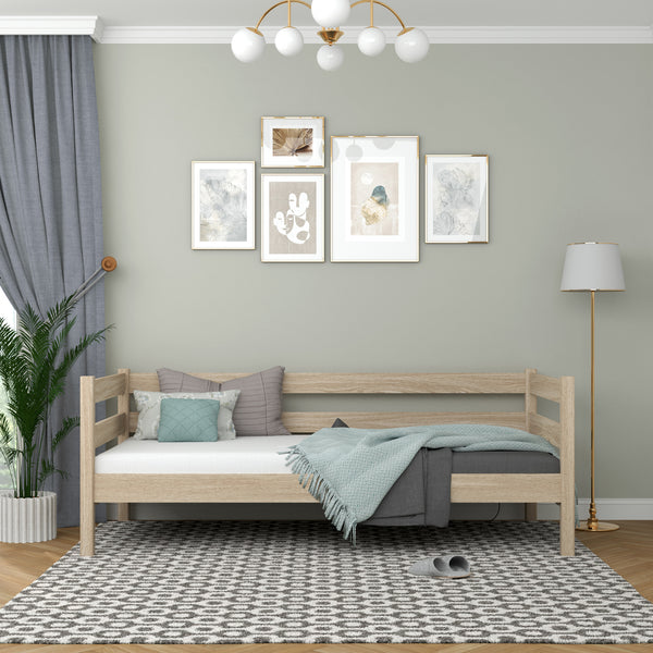 Łóżko sofa N01 dąb bielony – widok z boku, solidna konstrukcja drewniana