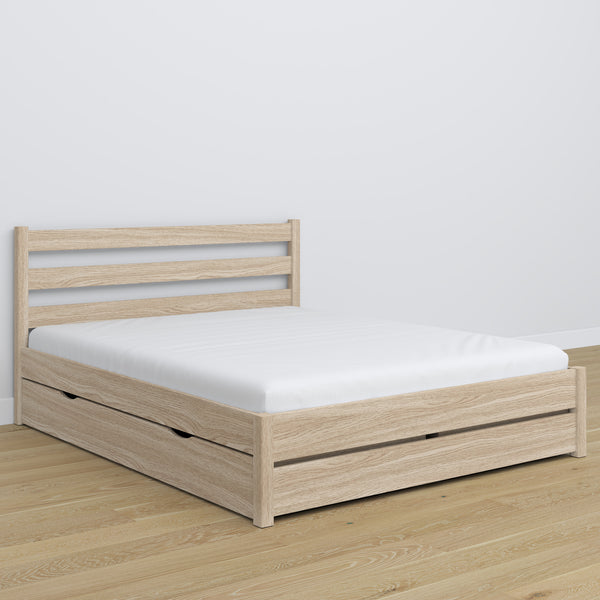 Oak double bed with drawer N01 oak bleached