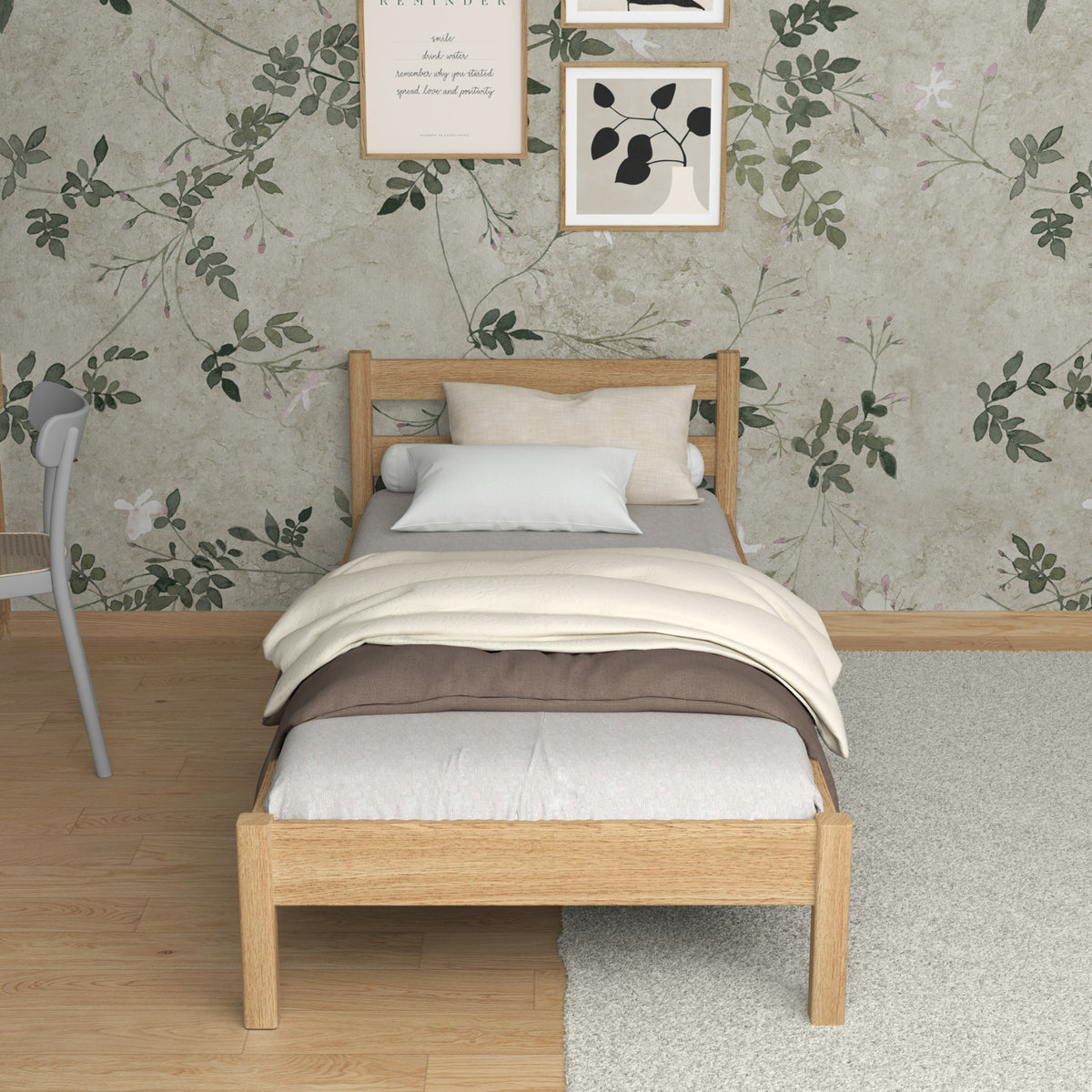 Letto quercia naturale in nella cameretta dei bambini – allestimento scandinava, in quercia