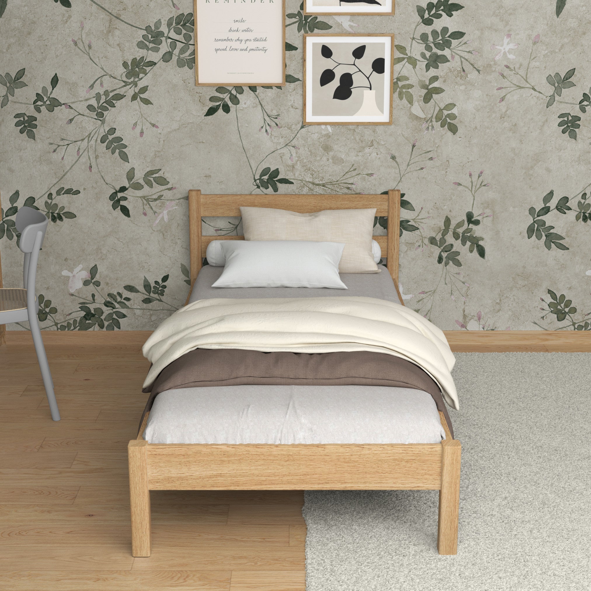 Letto quercia naturale in nella cameretta dei bambini – allestimento scandinava, in quercia