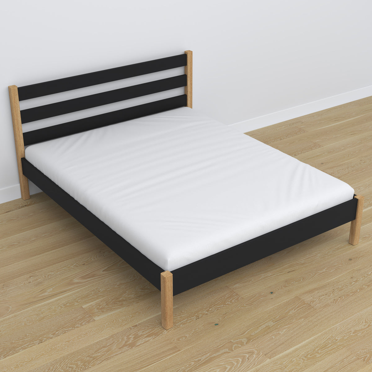 Lit double en bois noir-chêne – dimensions et schéma, Nizio Home