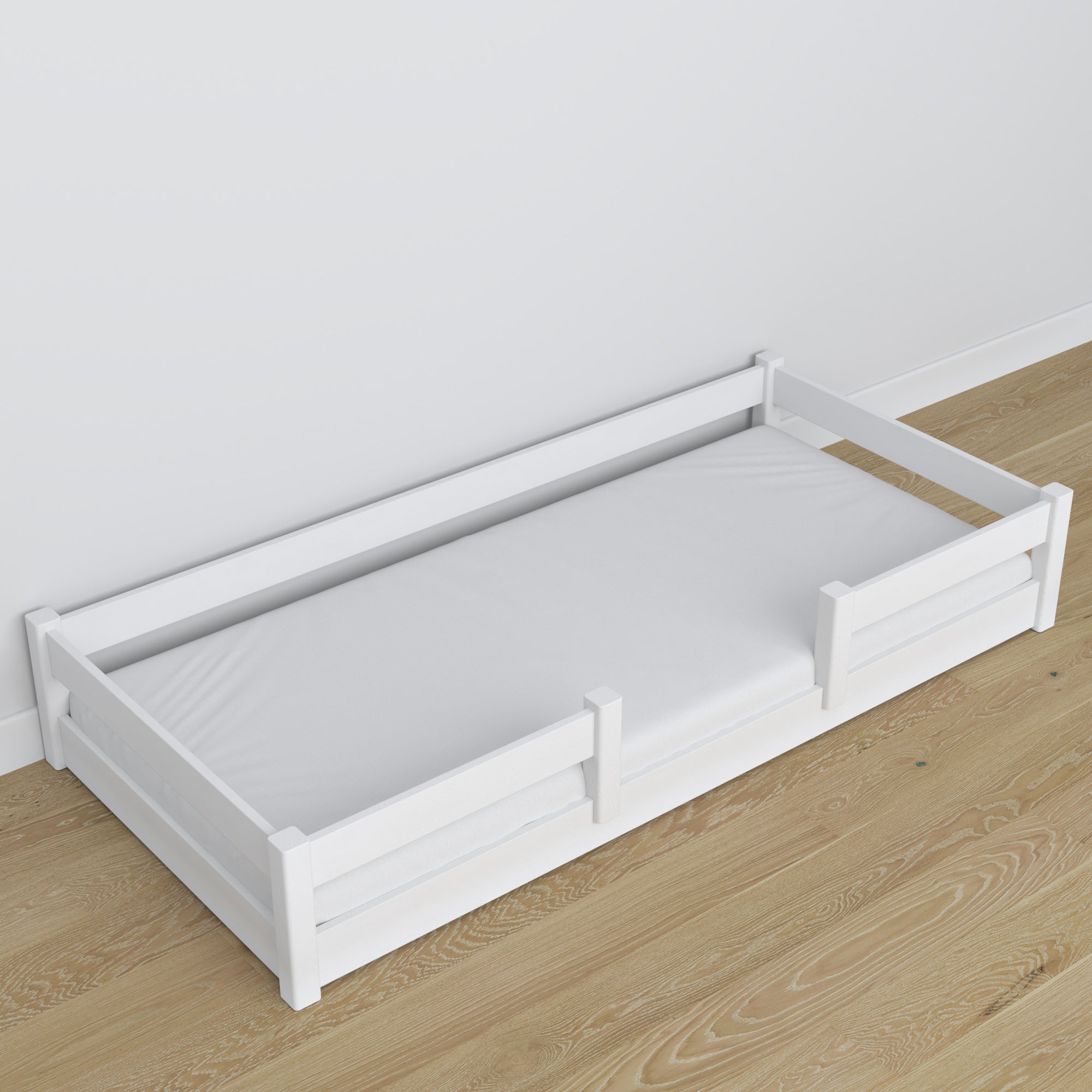 Lit bas en bois blanc – détails des assemblages, Nizio Home