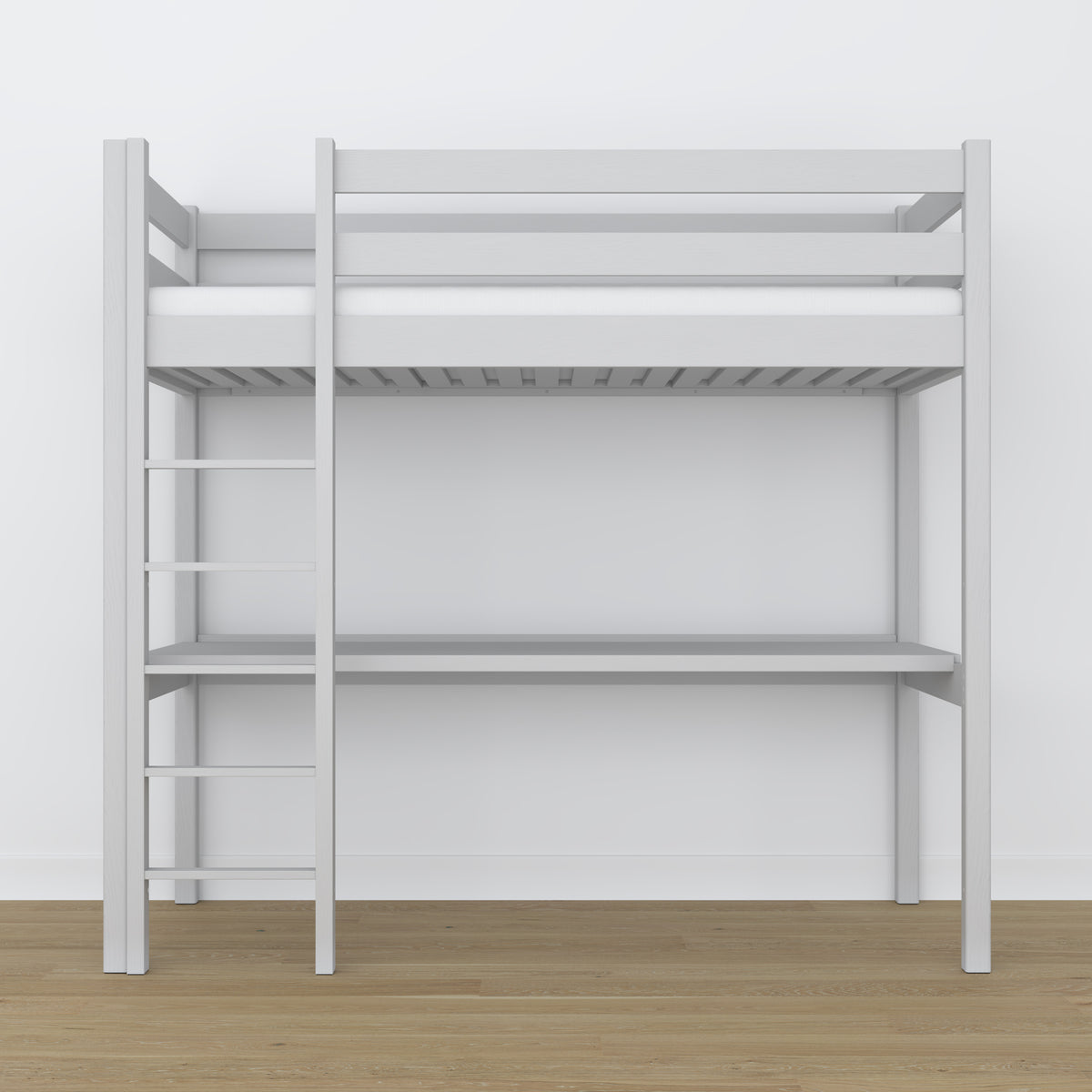 Letto a soppalco grigio in legno – vista dall'alto su camera da letto, Nizio