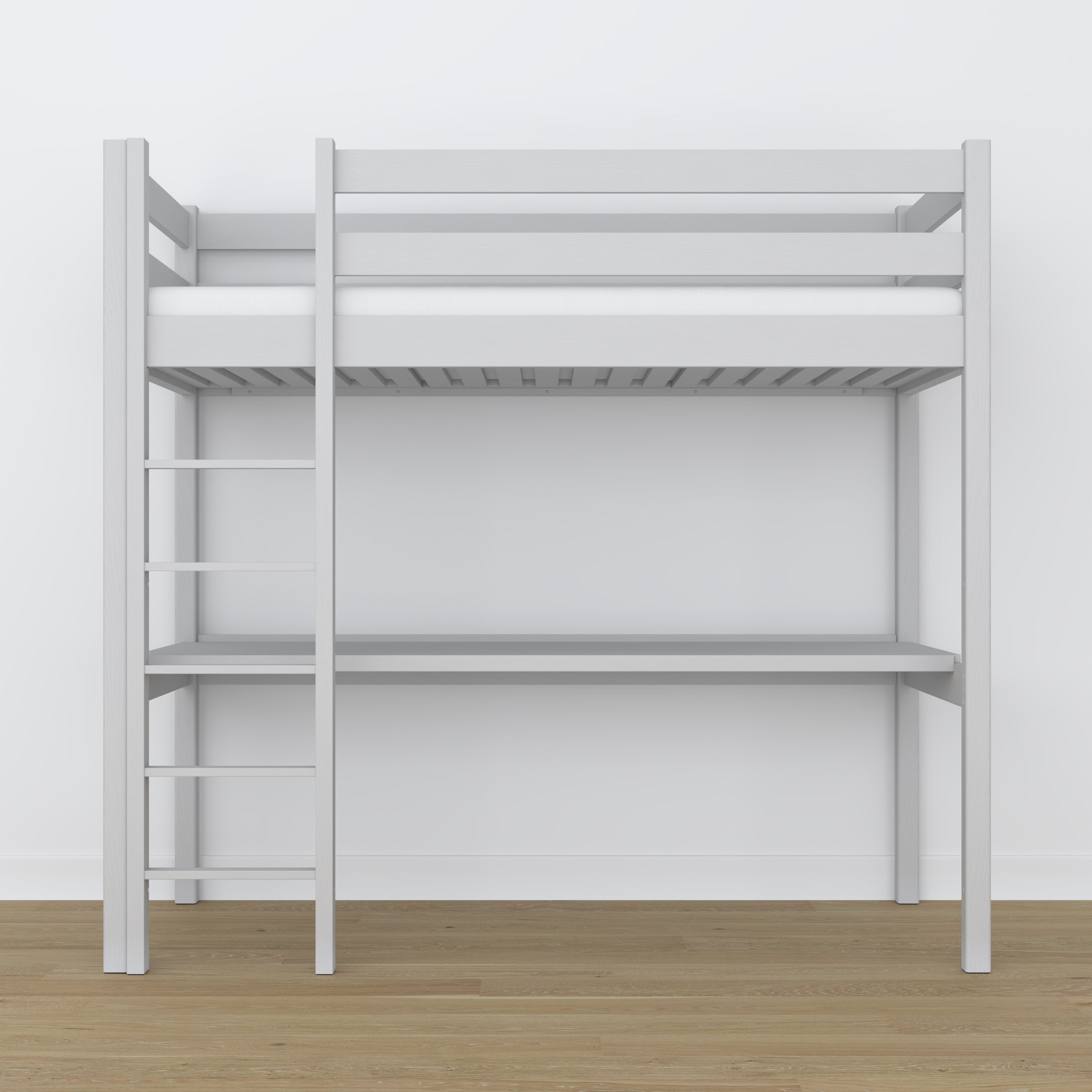 Letto a soppalco grigio in legno – vista dall'alto su camera da letto, Nizio