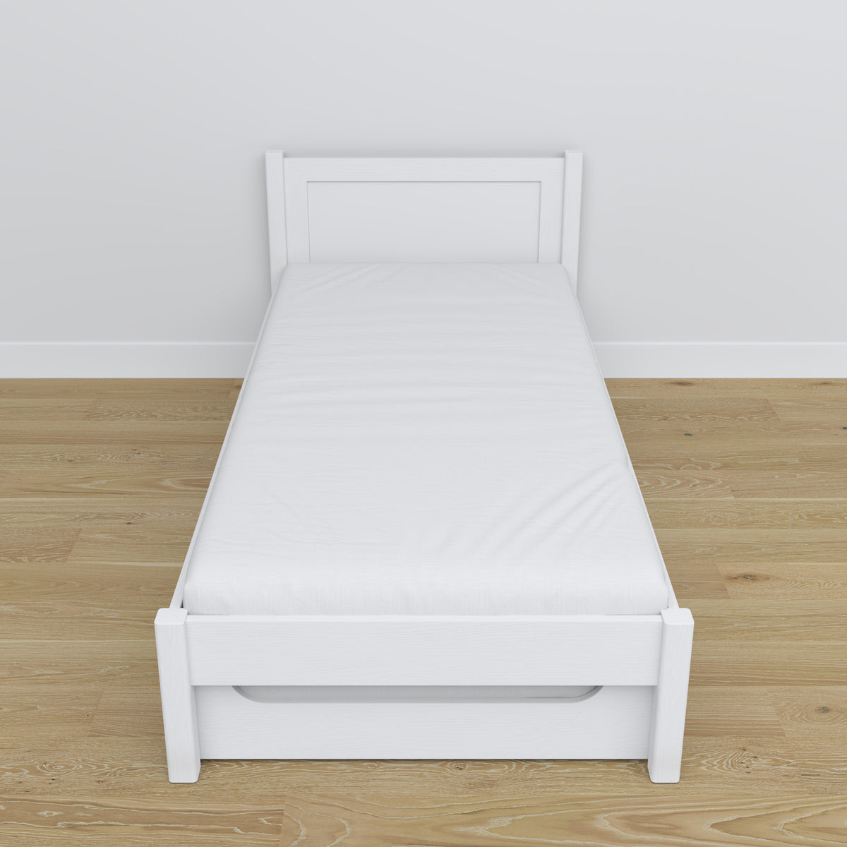 Lit blanc – tiroir na matelas, détails en bois, Nizio Home