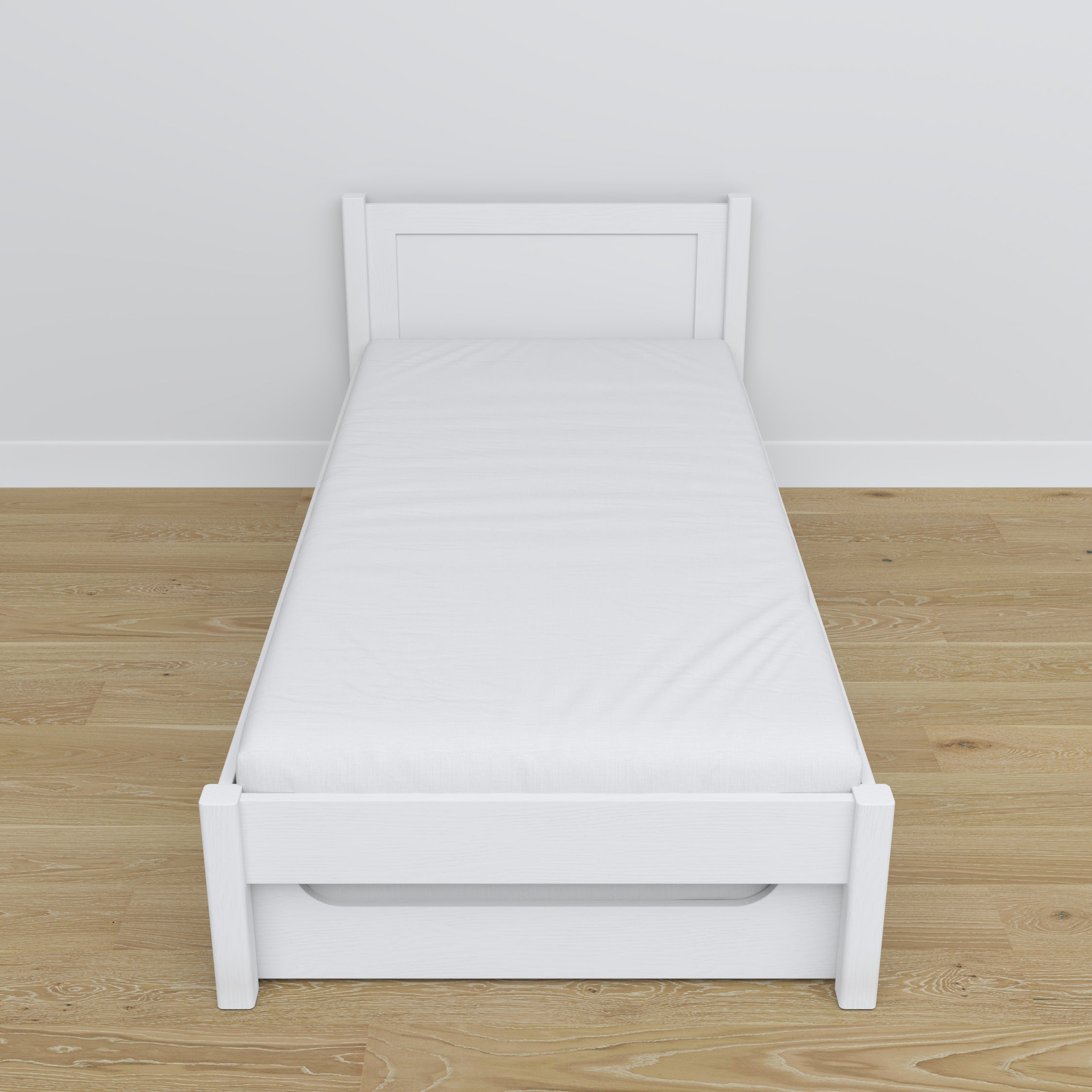 Lit blanc – tiroir na matelas, détails en bois, Nizio Home