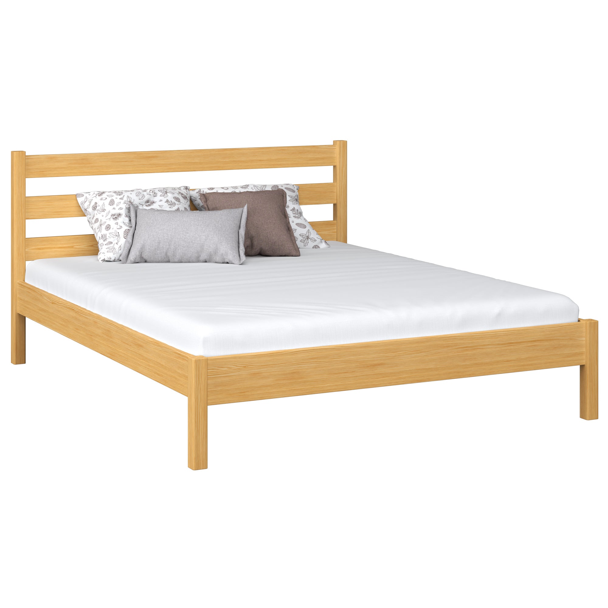 En bois lit double N01 pin naturel – vue générale, bois massif en pin