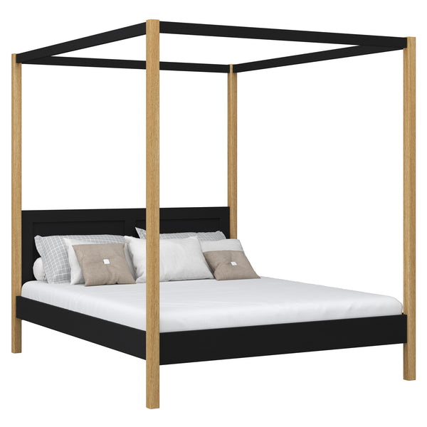 Lit double à baldaquin en bois noir-chêne – chambre, style scandinave