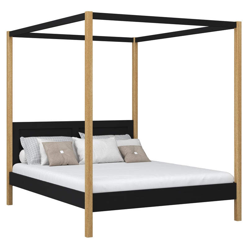 Letto matrimoniale con baldacchino in legno nero-quercia – della camera da lettoa, stile scandinavo