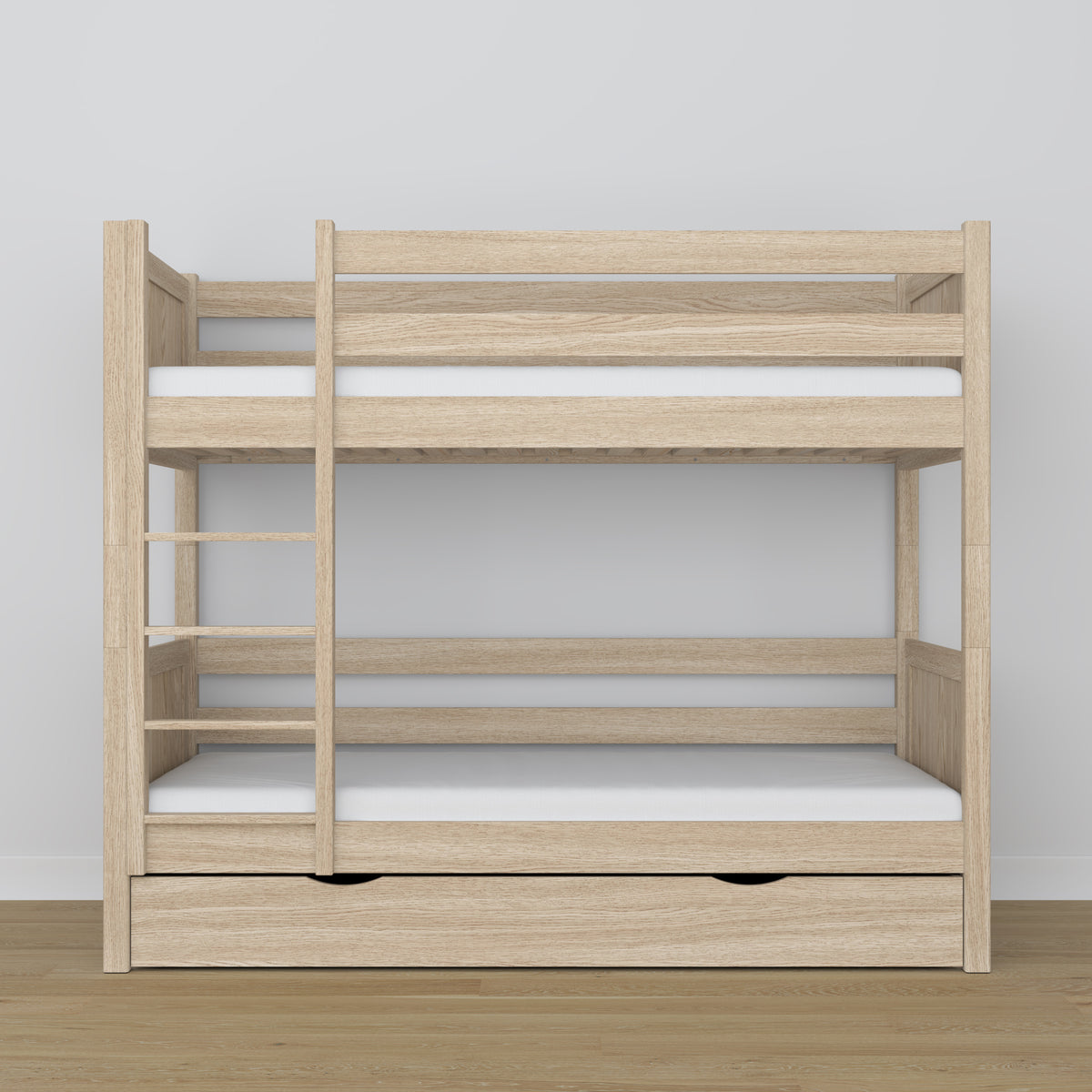 Bleached Oak Bunk Bed – Oak Slatted Frame, Side View