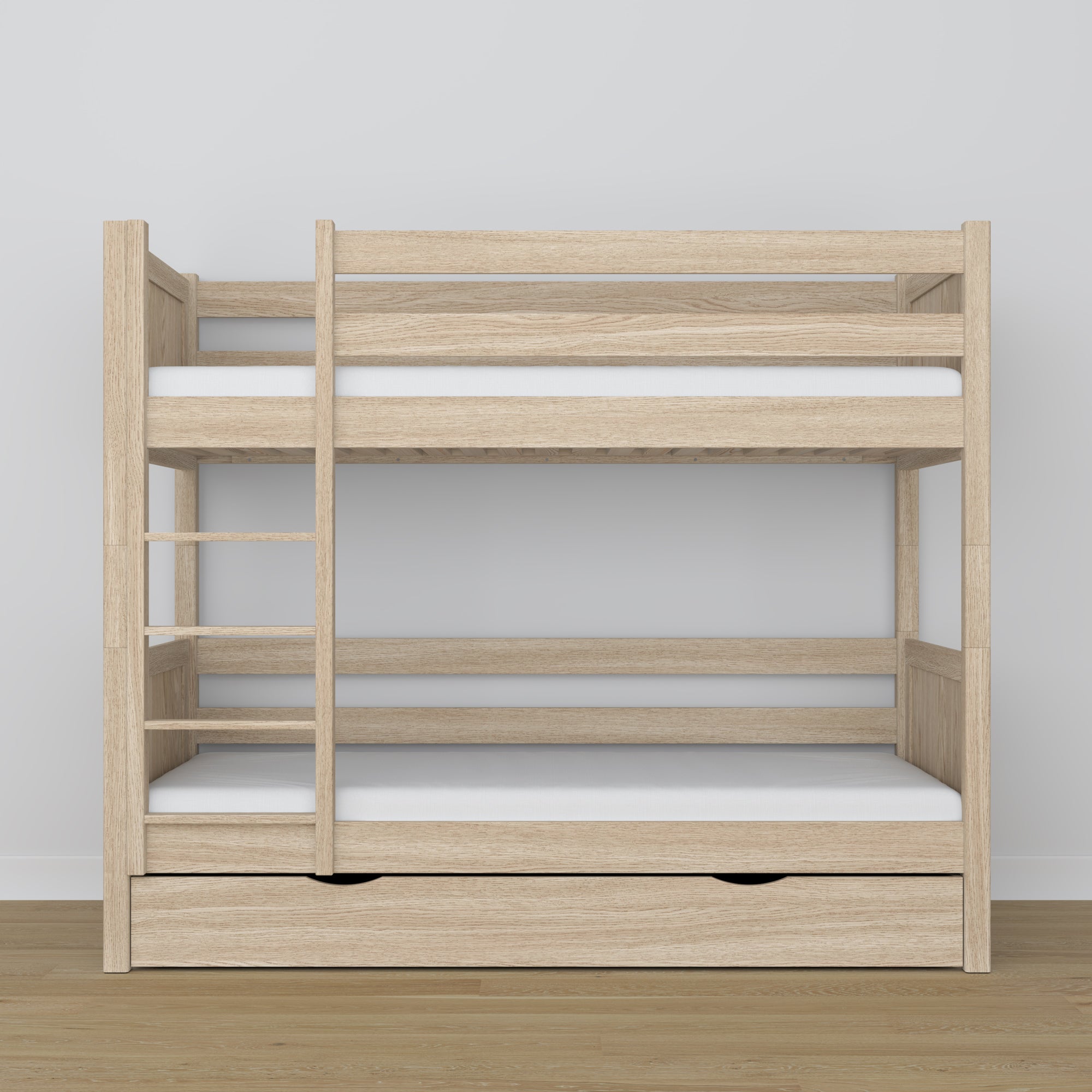 Bleached Oak Bunk Bed – Oak Slatted Frame, Side View