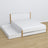 Doppelbett mit Schublade aus Holz weiß mit Eiche – geöffnete Schublade, geräumiges Inneres
