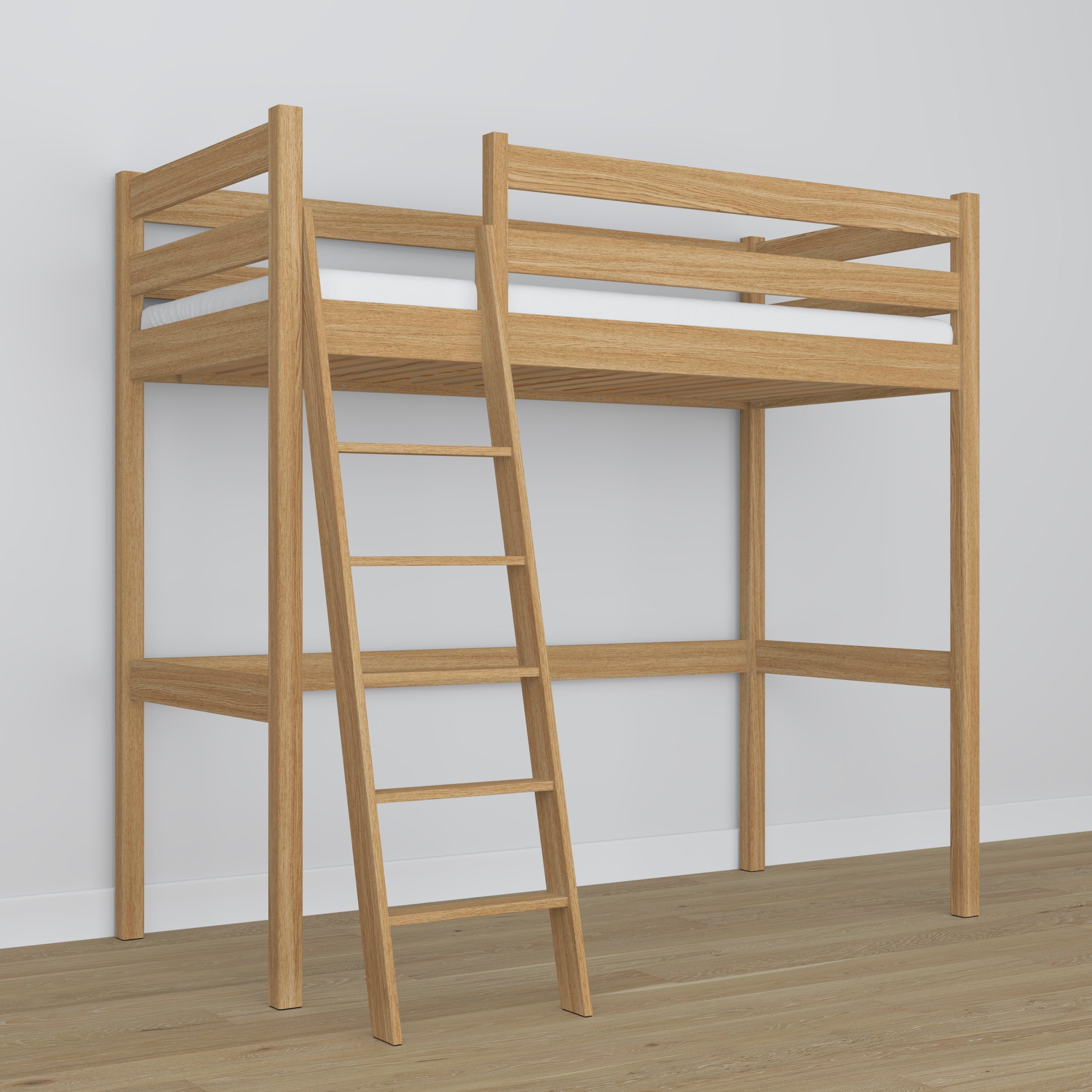 Loft bed natural oak oak – dimensions and diagram, Nizio