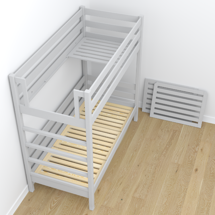 Lit superposé avec tiroir pour matelas gris en bois – bois massif, style scandinave