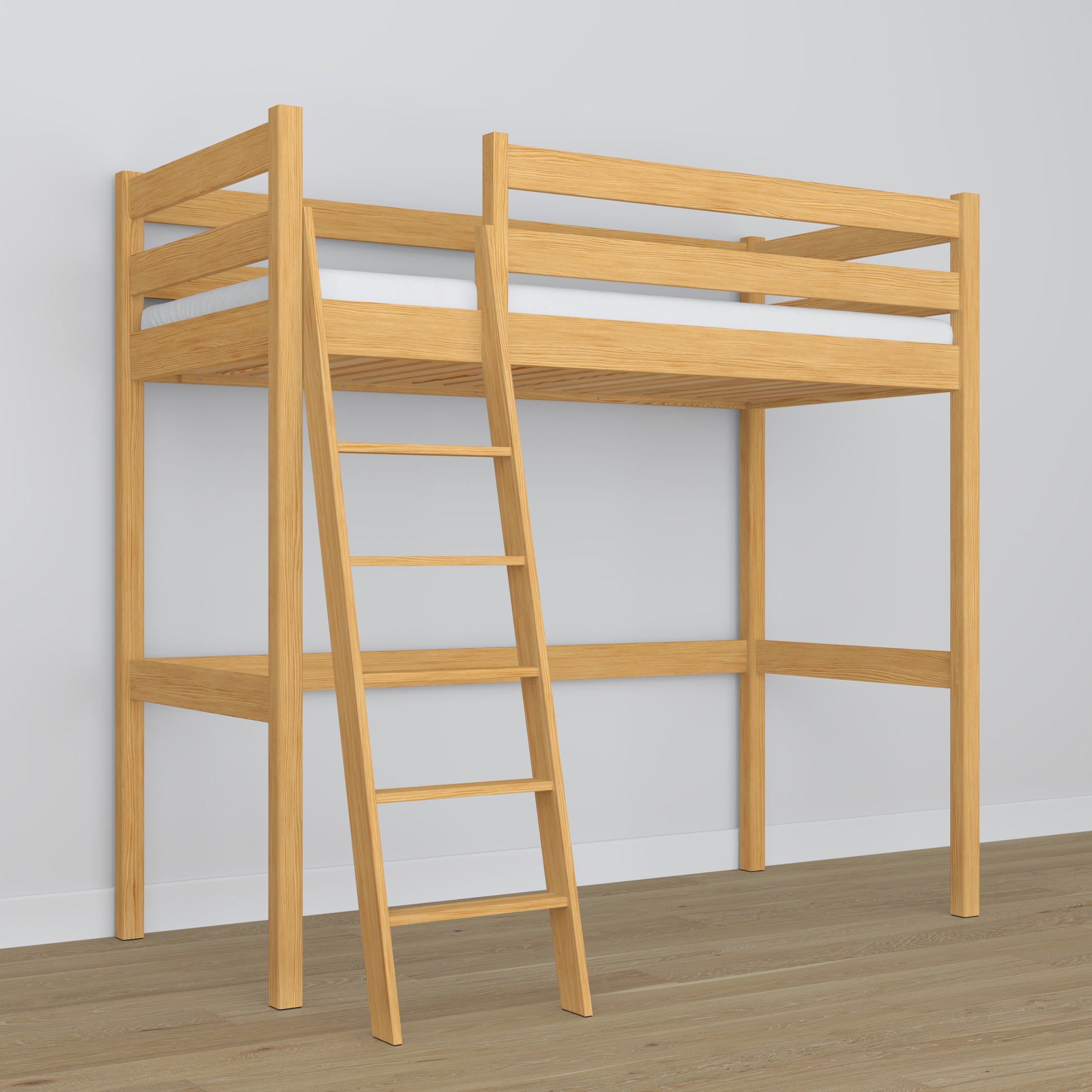 Lit mezzanine pin naturel en bois – dimensions et schéma, Nizio