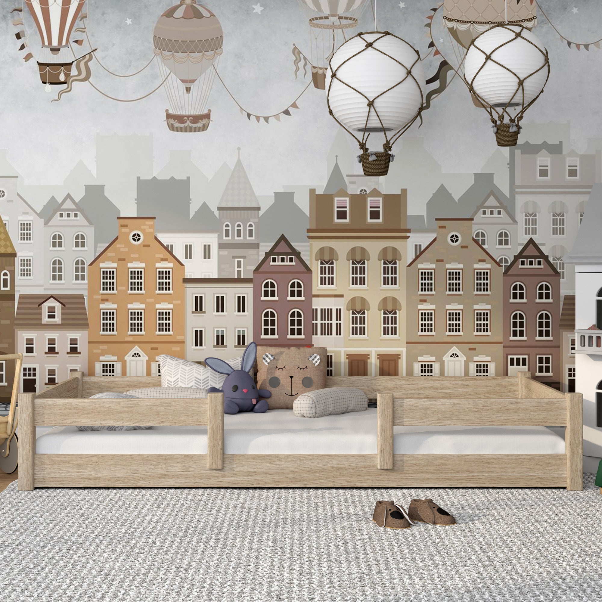 Low Bed Bleached Oak in Bedroom – Scandinavian Arrangement, Oak