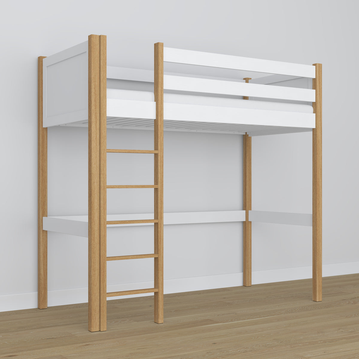 Hochbett weiß-eiche aus Holz – Maße und Schema, Nizio
