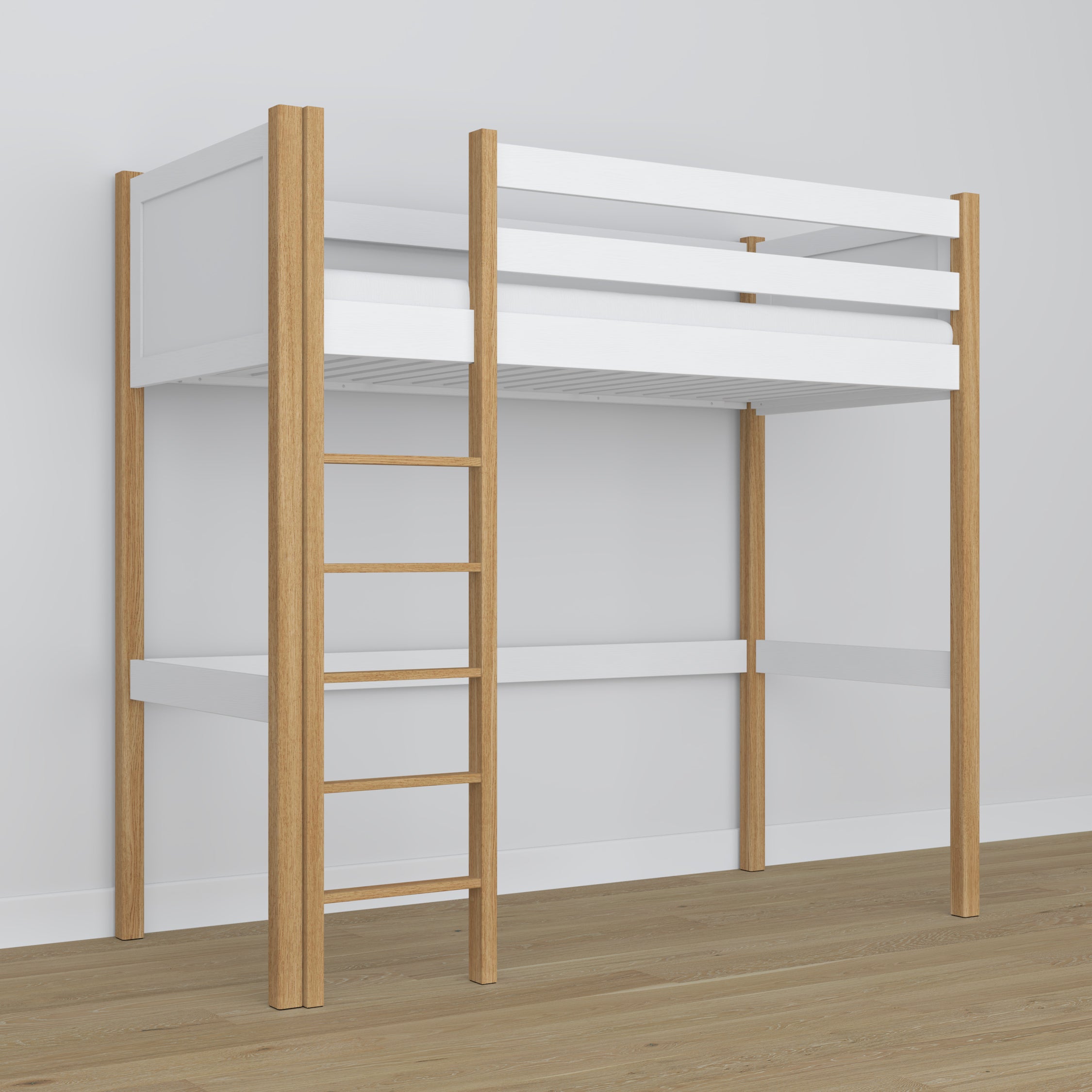 Hochbett weiß-eiche aus Holz – Maße und Schema, Nizio