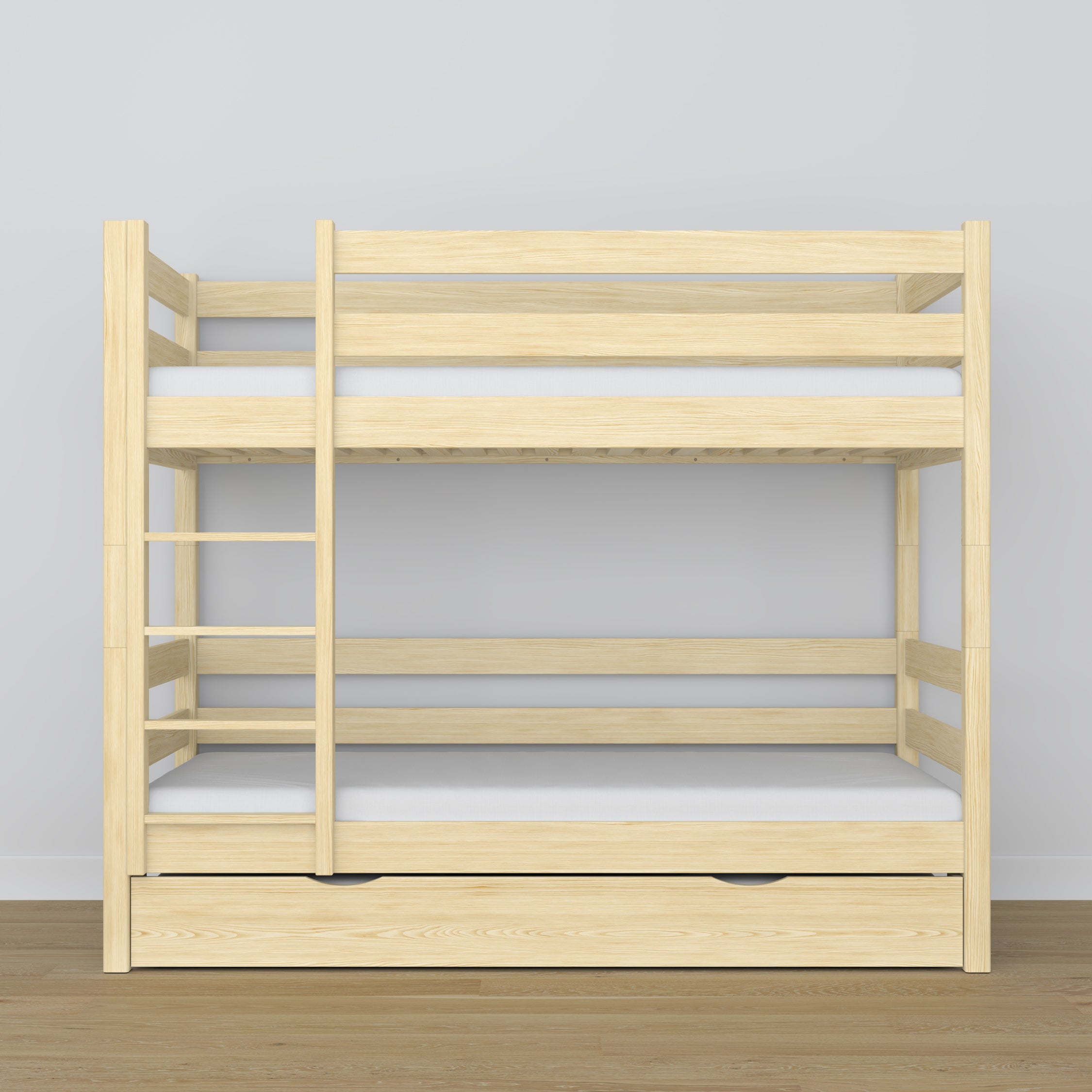 Lit superposé en bois pin incolore – intérieur du tiroir na matelas, chambre d'enfant