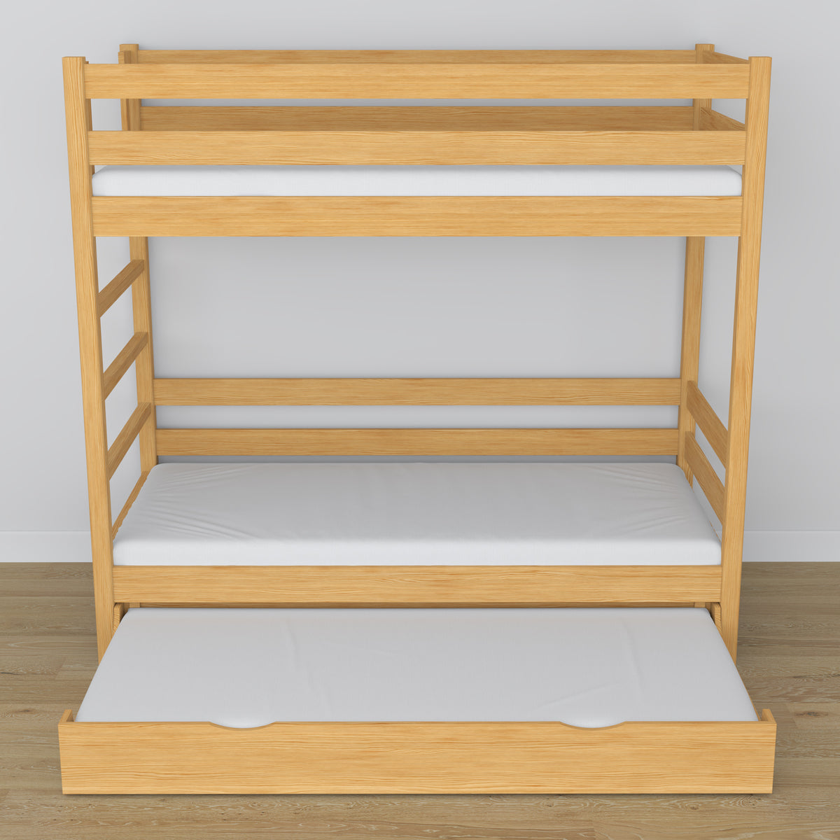 Letto a castello in legno pino naturale – dimensioni e schema con cassetto per materasso