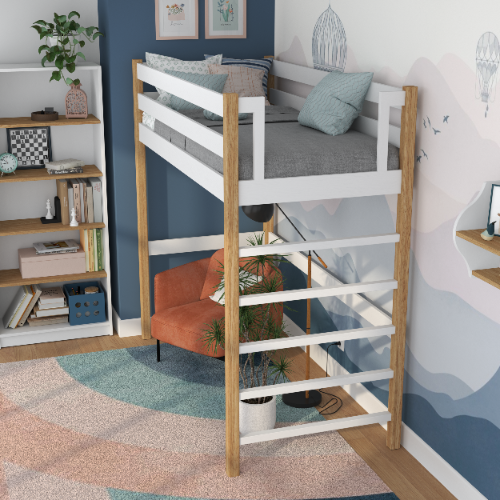 Hochbett weiß-Eiche im Kinderzimmer – Scandi-Einrichtung, Holz