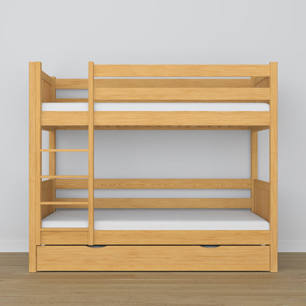 Natural Pine Bunk Bed with Mattress Drawer – Safety Rail, Wooden, Nizio Home
