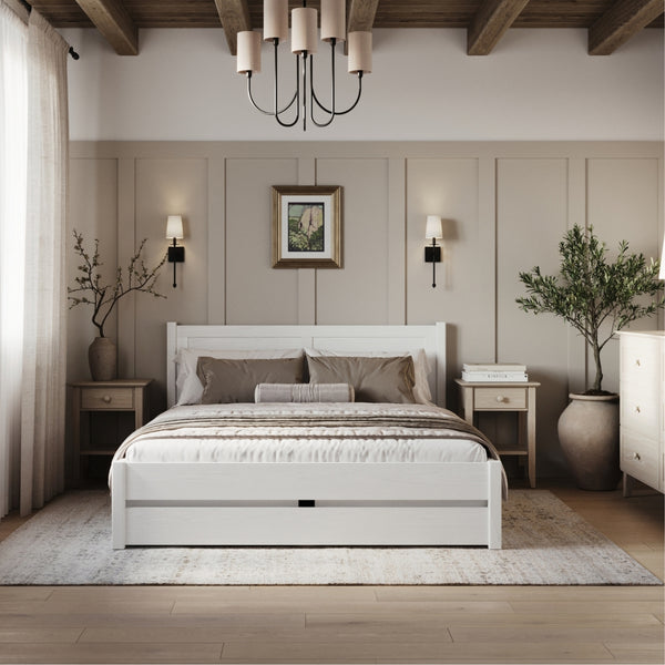 Wooden double bed with drawer N02 white