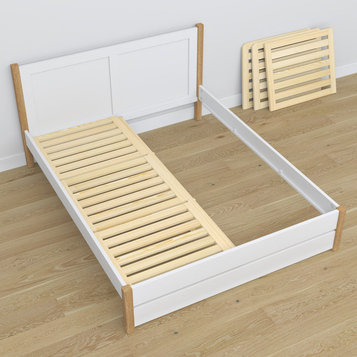 Doppelbett Weiß-Eiche aus Holz – Maße und Schema, Nizio Home