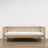 Sofa bed wooden natural pine – side view, shape and proportions of the furniture