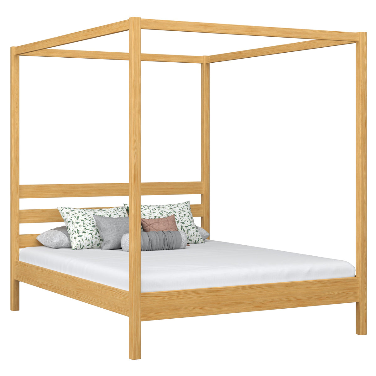 Letto matrimoniale con baldacchino pino naturale – struttura e doghe, in legno, Nizio