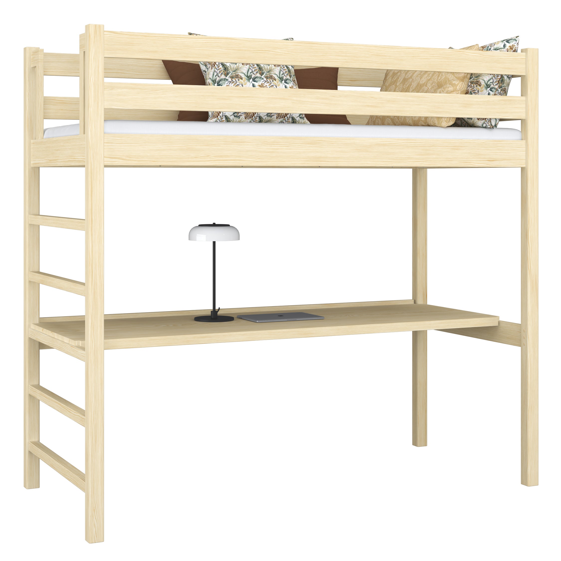 Lit mezzanine avec bureau en bois pin incolore – chambre d'enfant, scandinave Nizio