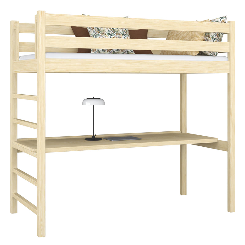 Lit mezzanine avec bureau en bois pin incolore – chambre d'enfant, scandinave Nizio