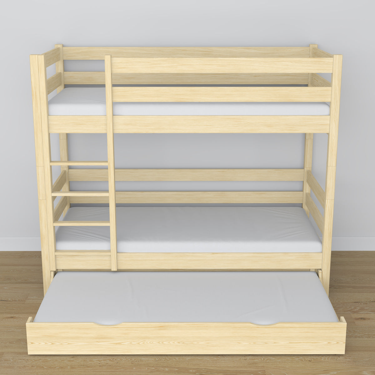 Lit superposé pin incolore – sommier en bois à lattes, tiroir na matelas