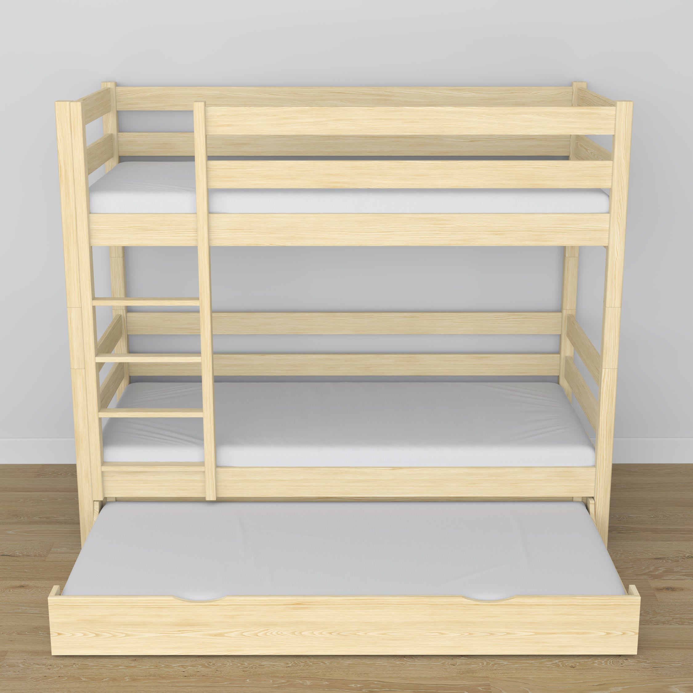 Lit superposé pin incolore – sommier en bois à lattes, tiroir na matelas