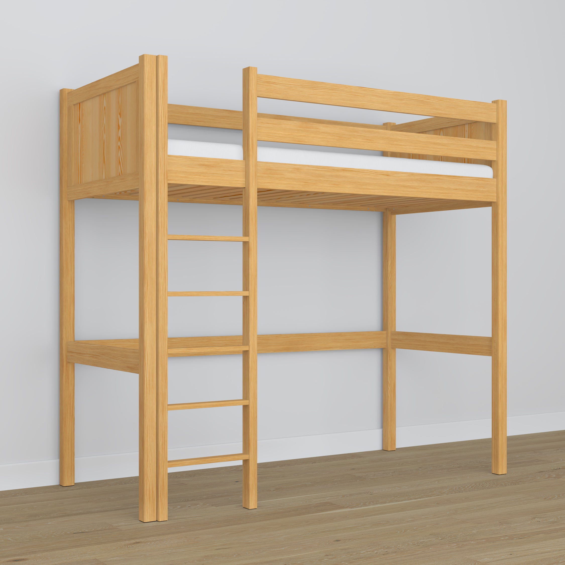 Lit mezzanine en bois pin naturel – espace libre sous la chambre, Nizio