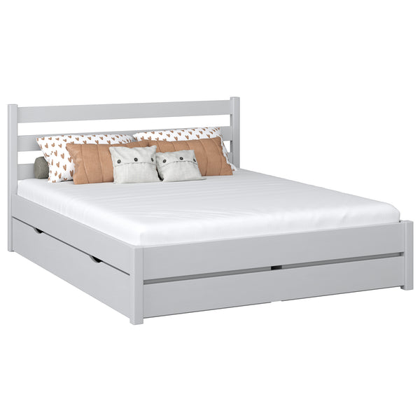 Wooden double bed with drawer N01 grey