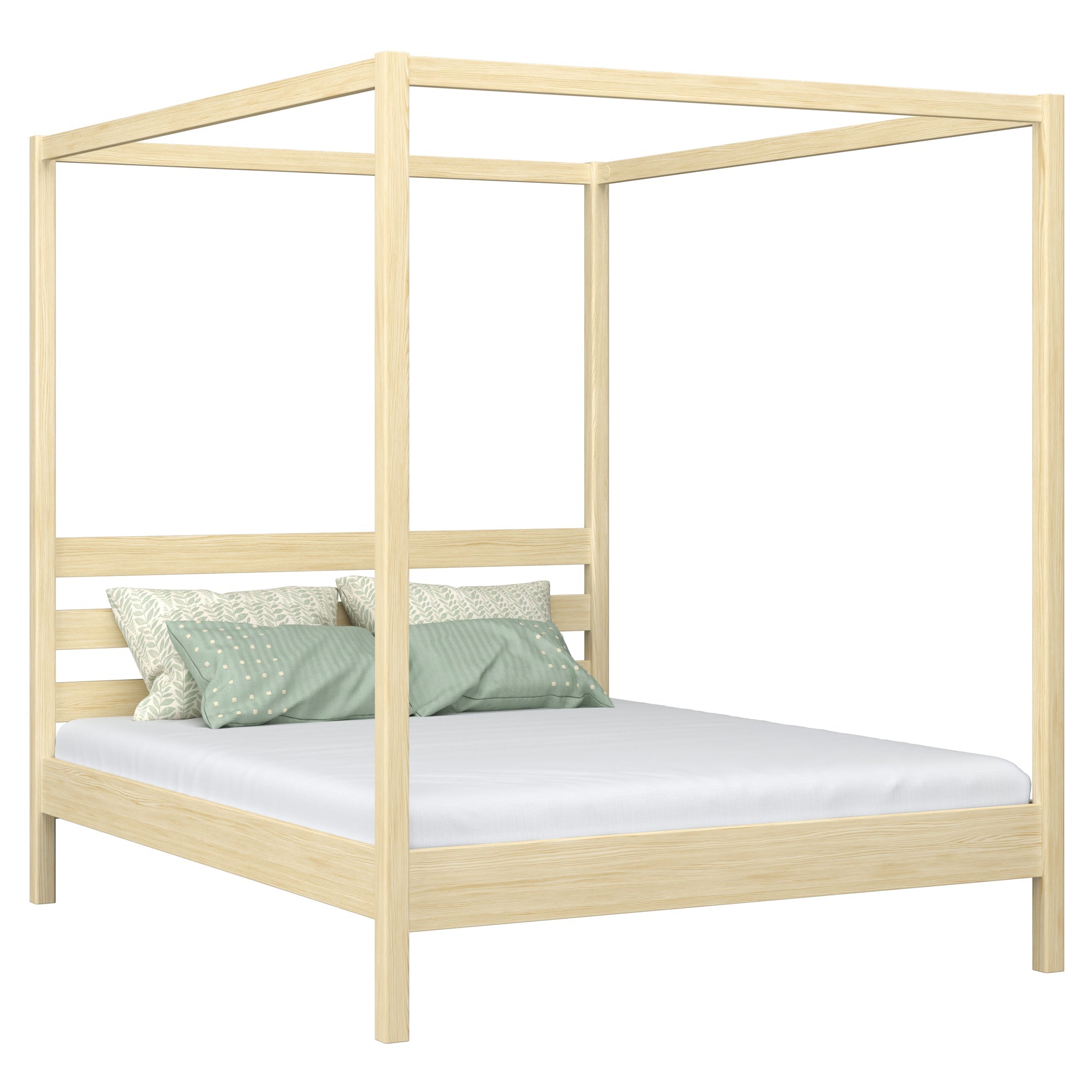Letto matrimoniale con baldacchino pino trasparente – struttura e doghe, in legno, Nizio